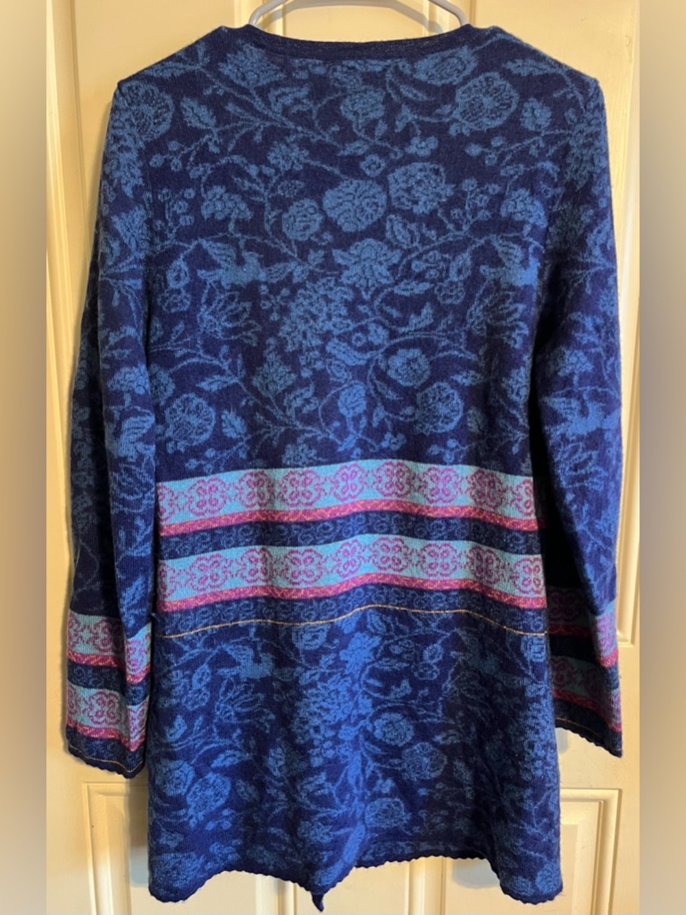 Novica 100% Baby Alpaca Romantic Nature in Indigo" Button Front Long Cardigan - Picture 4 of 10